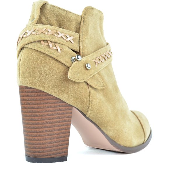 Women's Suede Ankle Heeled Booties - Picture 3 of 4